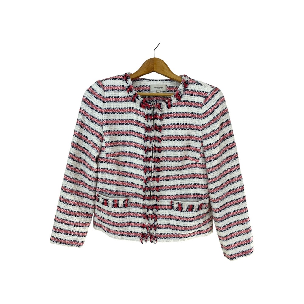 Talbots Women's 8P Striped Fringe Trim Tweed Jacket Blazer Career